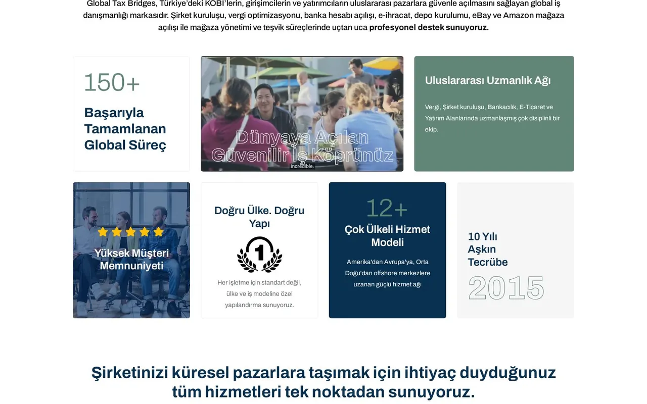 Global Tax Bridges web sitesi iç görünüm