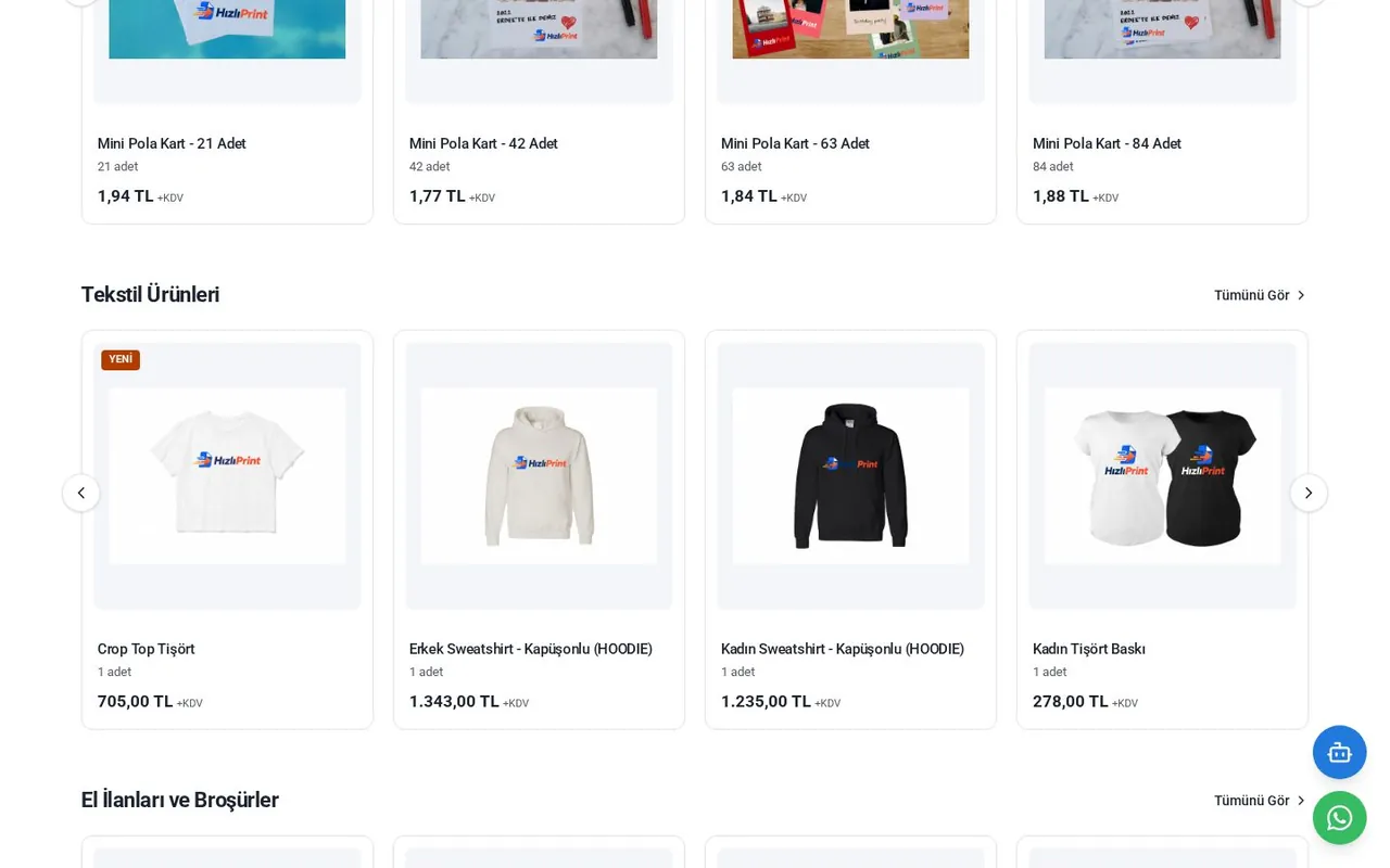 Hızlı Print web sitesi iç görünüm