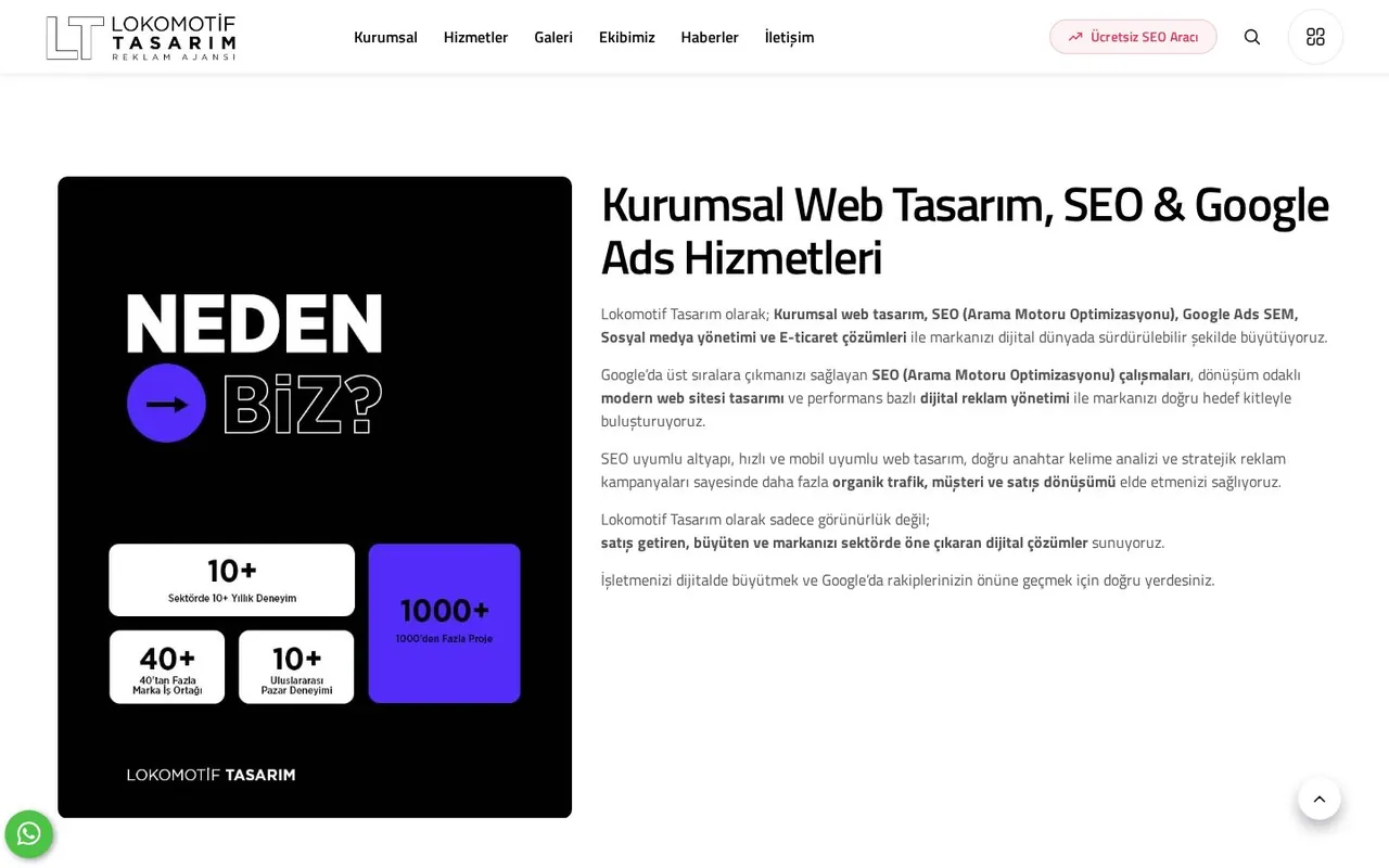 Lokomotif Tasarım Reklam Ajansı web sitesi iç görünüm
